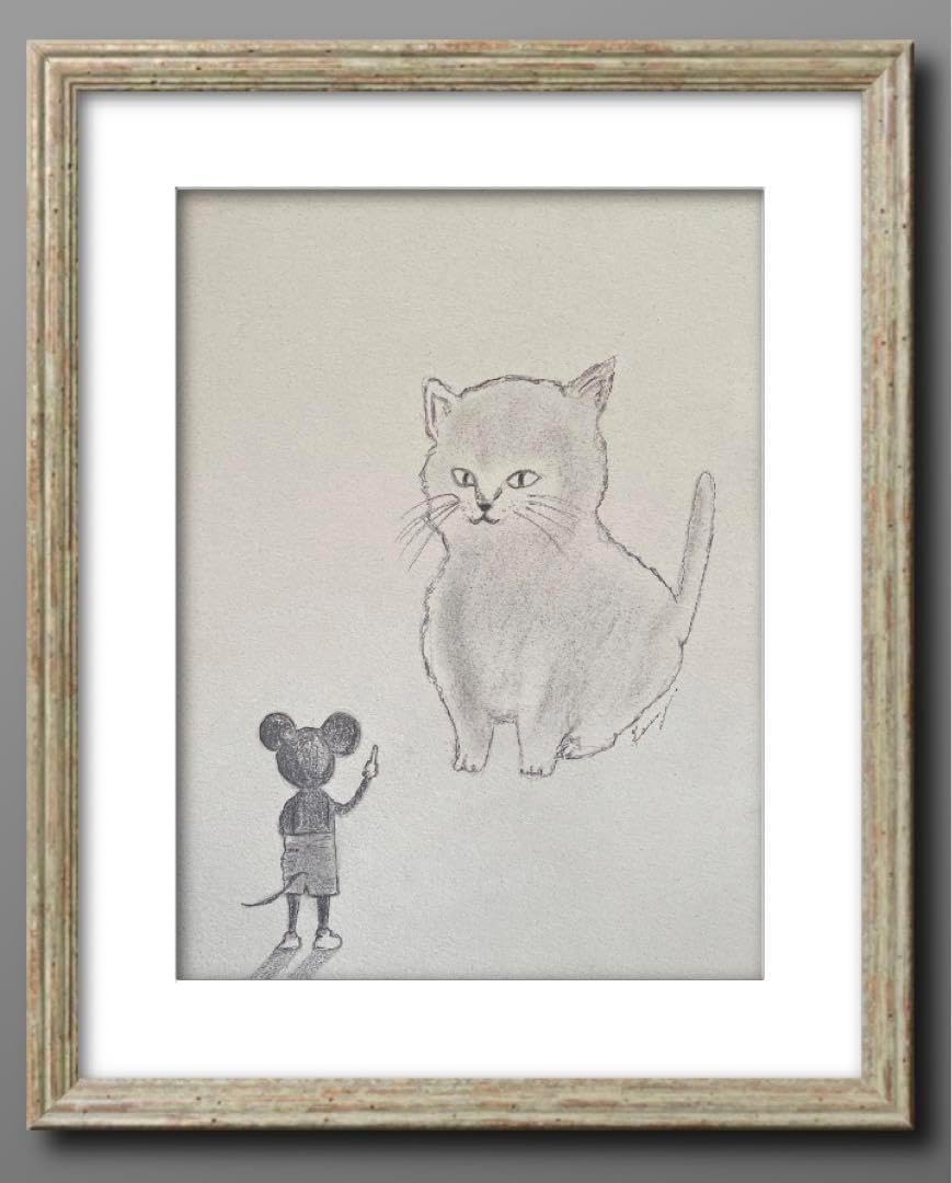 原画/イラスト/ストリートアート/現代アート/ペン画/ RAIN CAT 猫